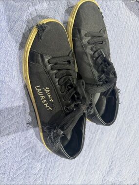 Saint Laurent Black Canvas Low-Top Sneakers with Yellow Sole
